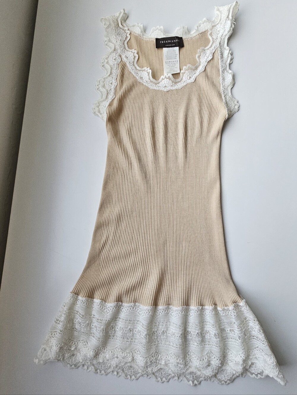 Rosemunde Hand Dyed Beige Ivory Ribbed Tank Top Tunic
